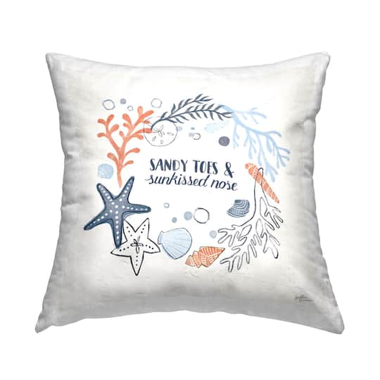 Stupell Industries Beach Lover Phrase Starfish Coral Border Throw Pillow, 18" x 18"
